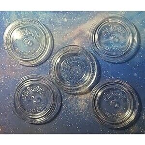 Lot Of 5 Vtg Reliable Mason(4) Atlas(1) Glass Lid Inserts 2.625" Dia.